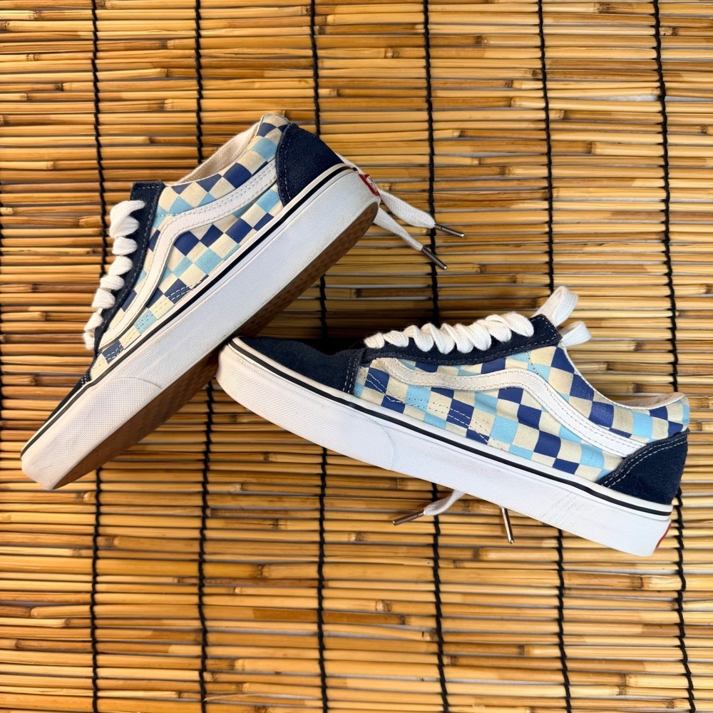Vans Old Skool Blue Checkerboard Suede Canvas Sneakers Mens 6.5 Womens 8 500714